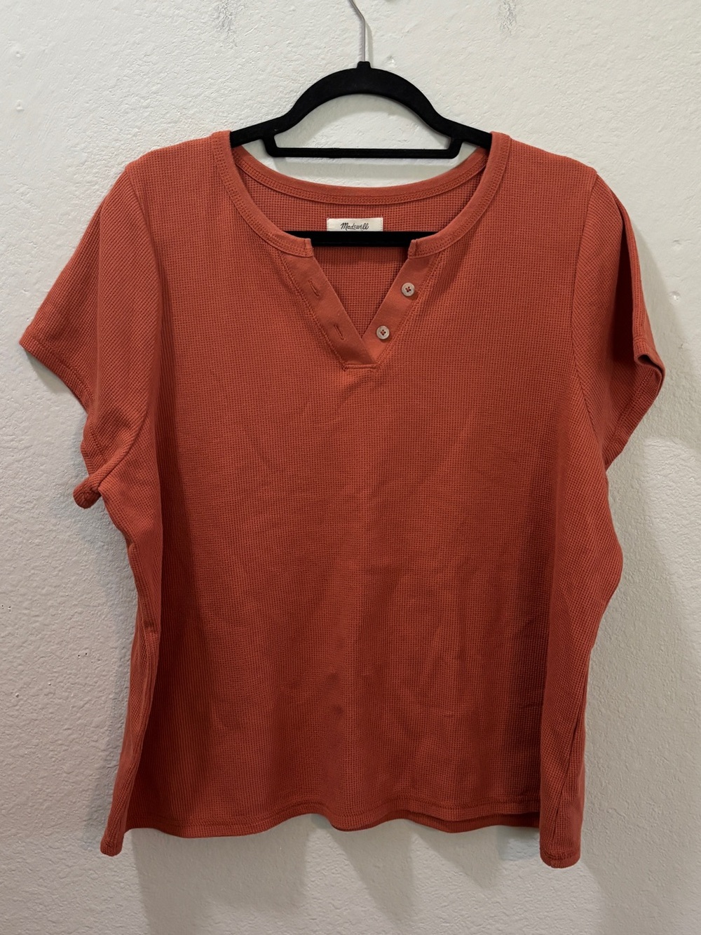 Madewell Waffle Knit Henley Rust Orange Short Sleeve Top Size 2X